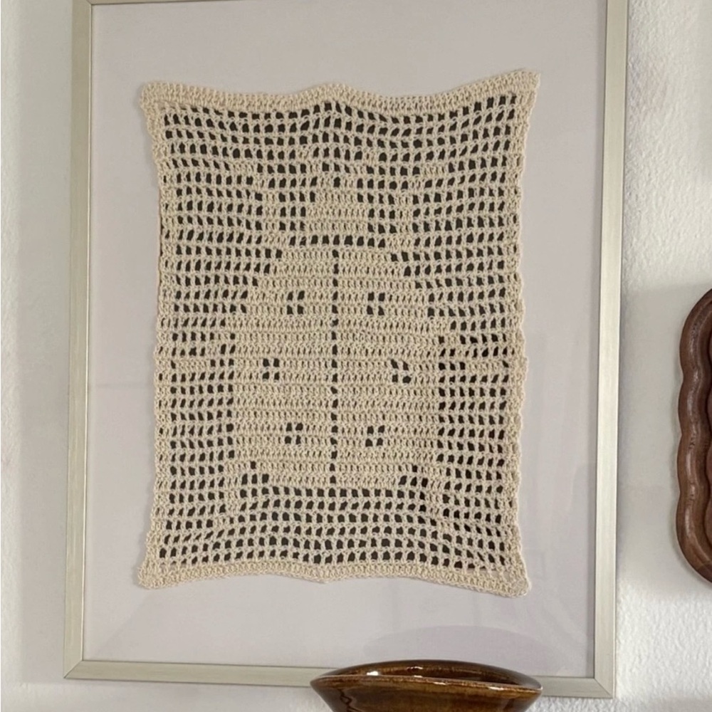 Vintage Handmade Crochet White Ladybug Filet ONLY No Frame